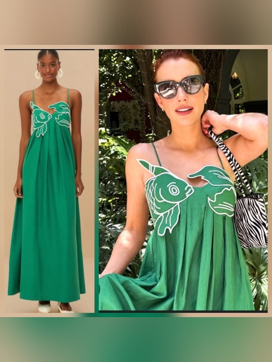 Ulla Johnson Dresses & Skirts - Farm Rio Linen Green Fish Top Maxidress